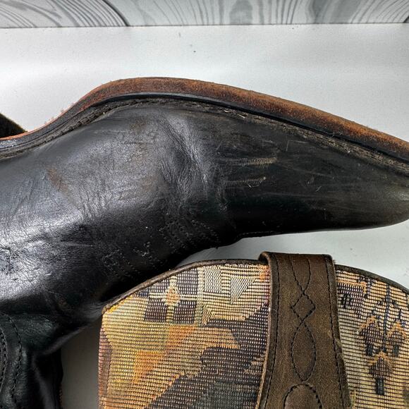 Vintage L.L. Bean Women’s 8 Cowboy Boots Black Leather Tapestry Western Boho USA - Picture 6 of 11